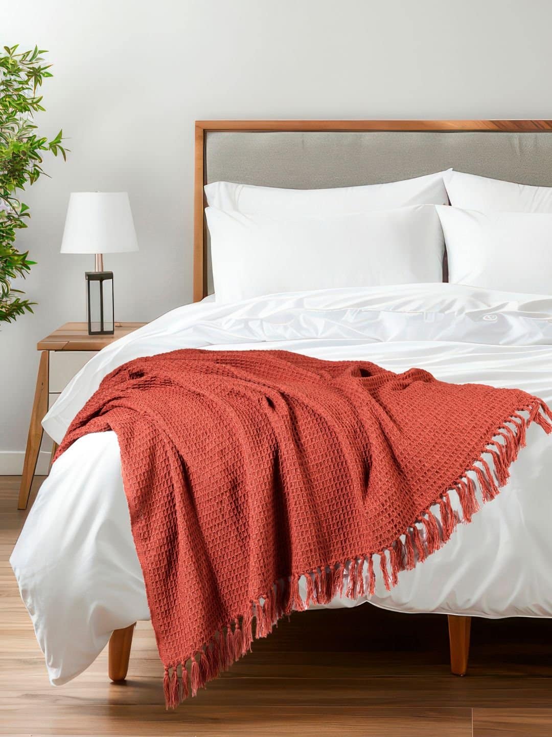 Waffle Weave Cotton Rust Throw - Image 5