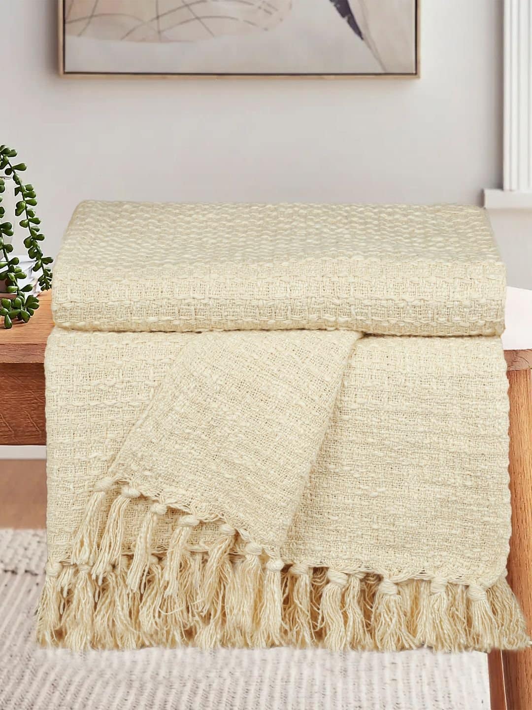 Waffle Weave Cotton OffWhite Throw - Image 4