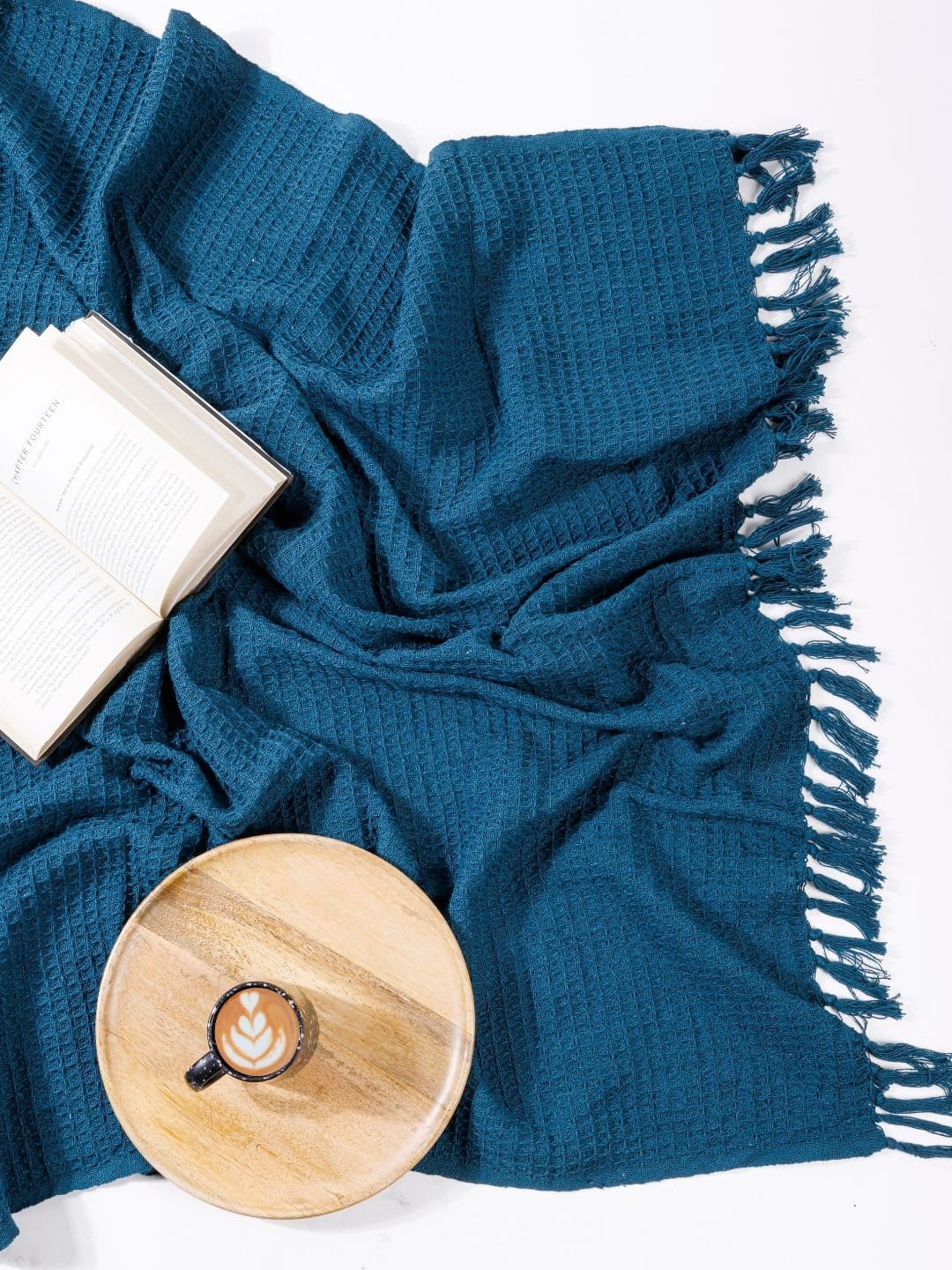 Waffle Weave Cotton Blue Throw - Image 3