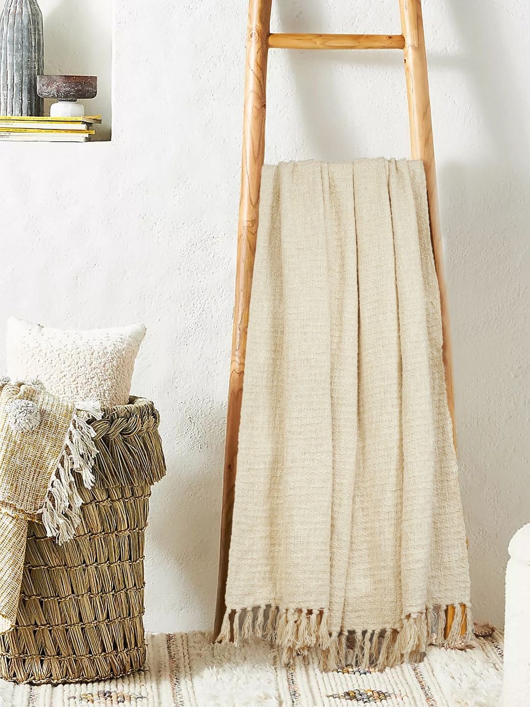 Waffle Weave Cotton OffWhite Throw - Image 5