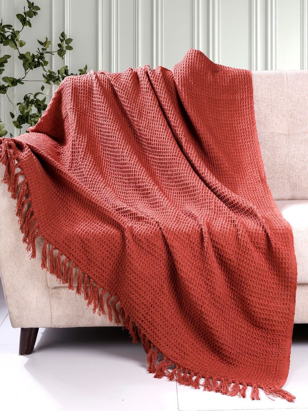Waffle Weave Cotton Rust Throw