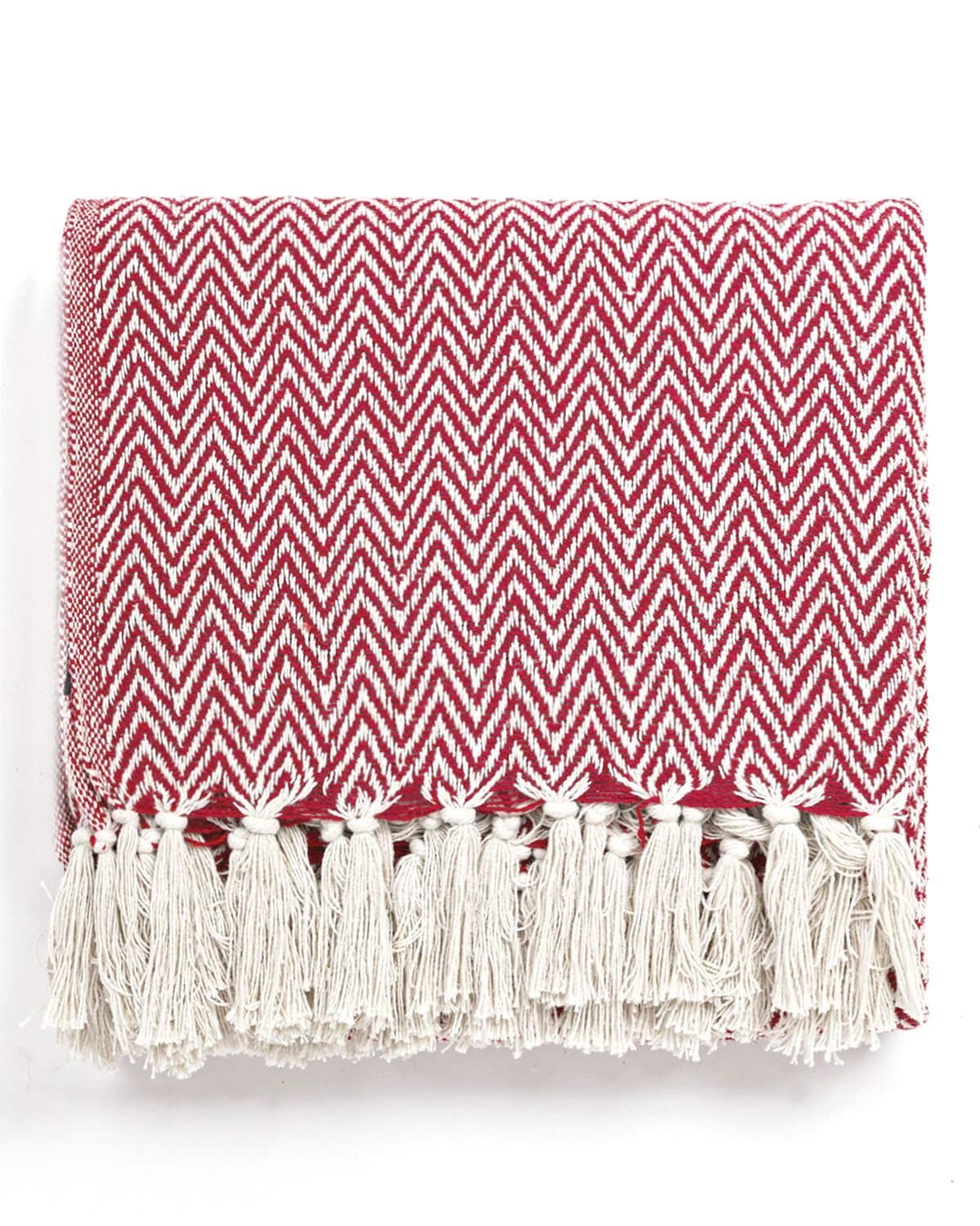 All Season Cotton Red Weaved Throw - Image 2