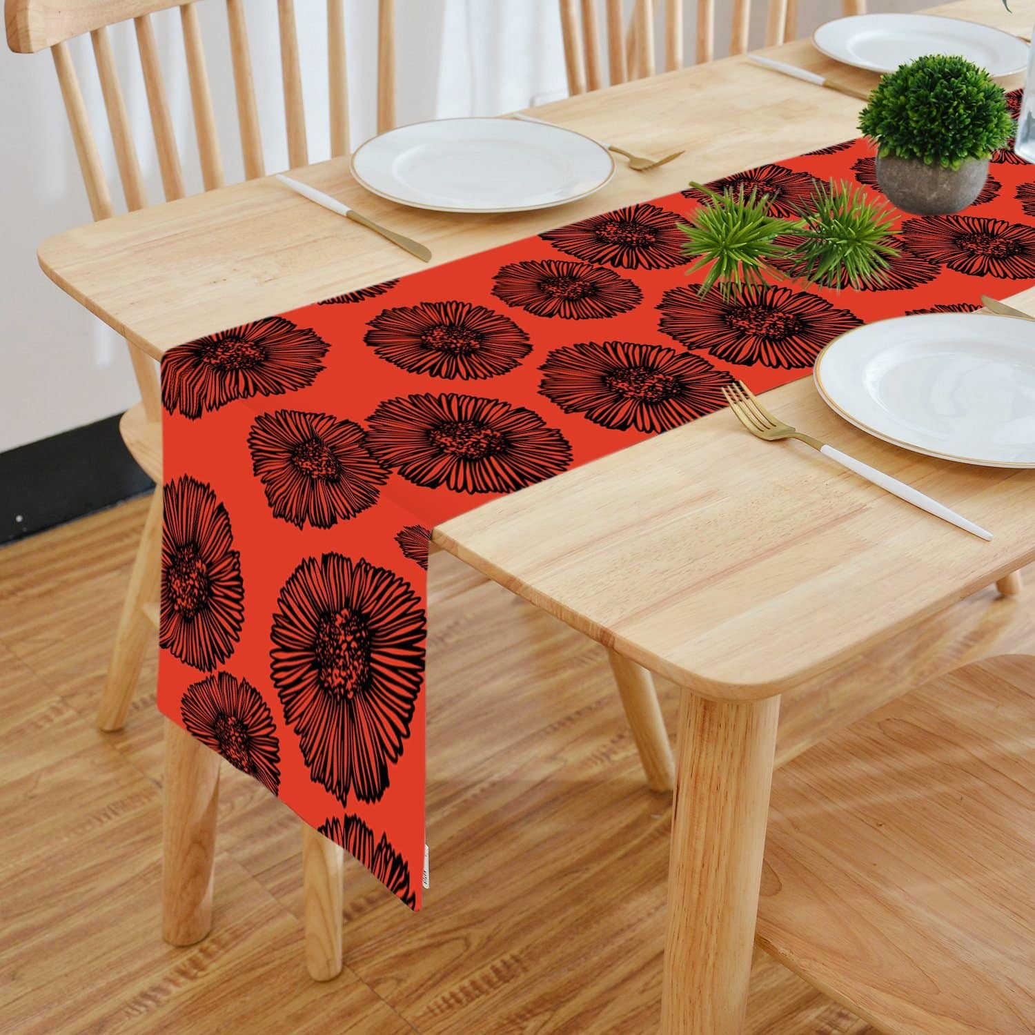 Digital Red (Black-Flower) Table Runner