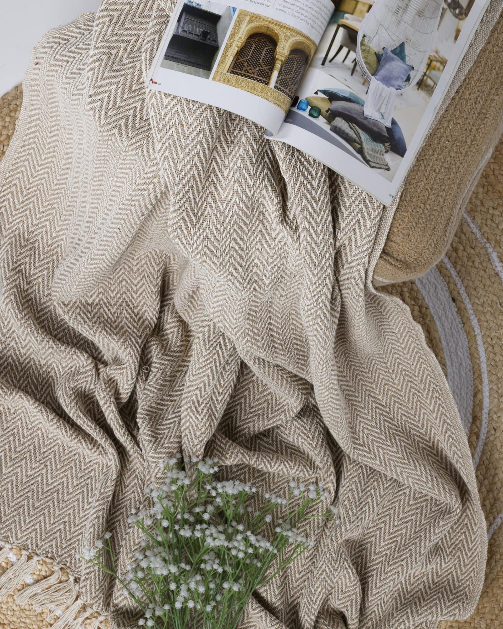 All Season Cotton Beige Weaved Throw