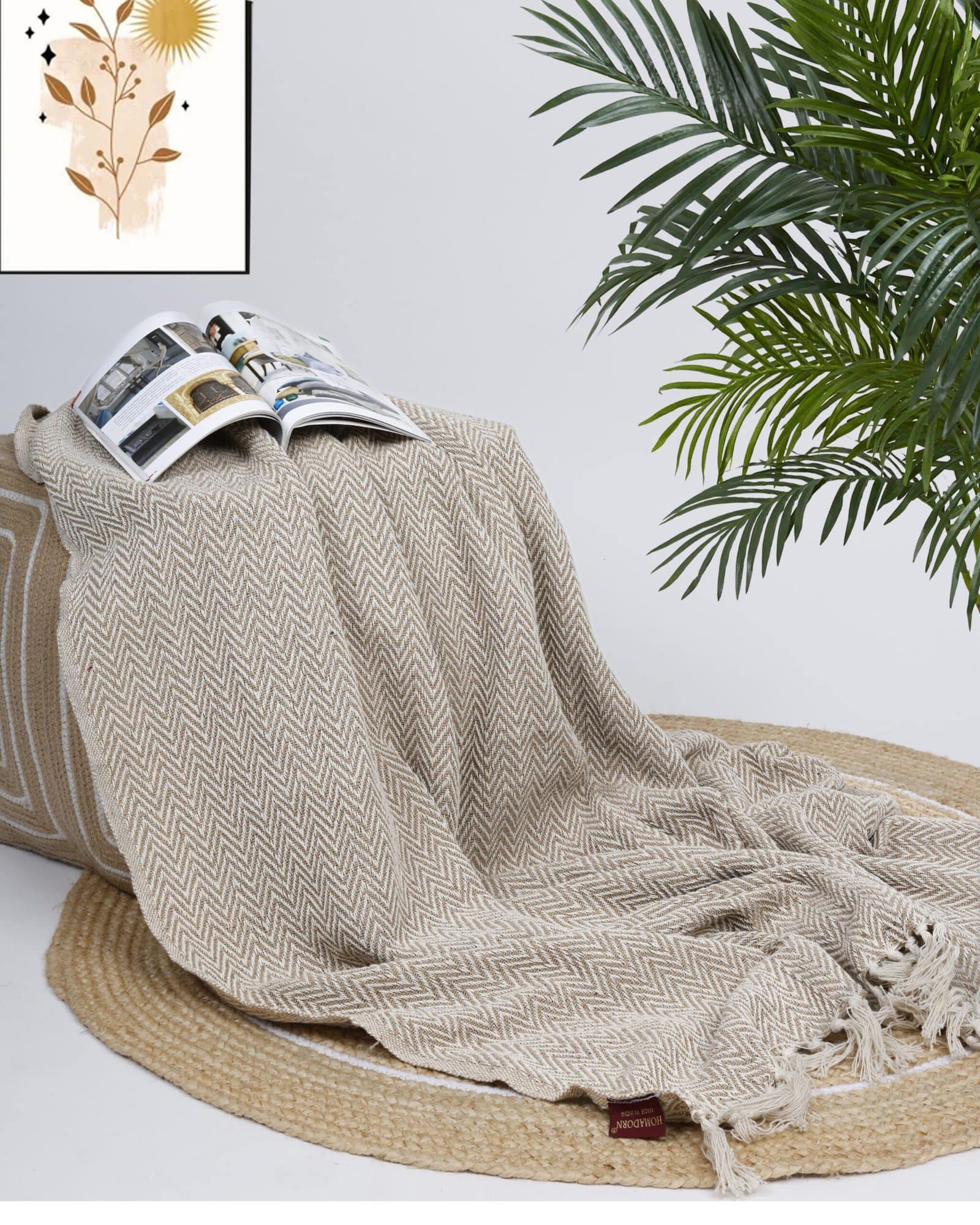 All Season Cotton Beige Weaved Throw - Image 2