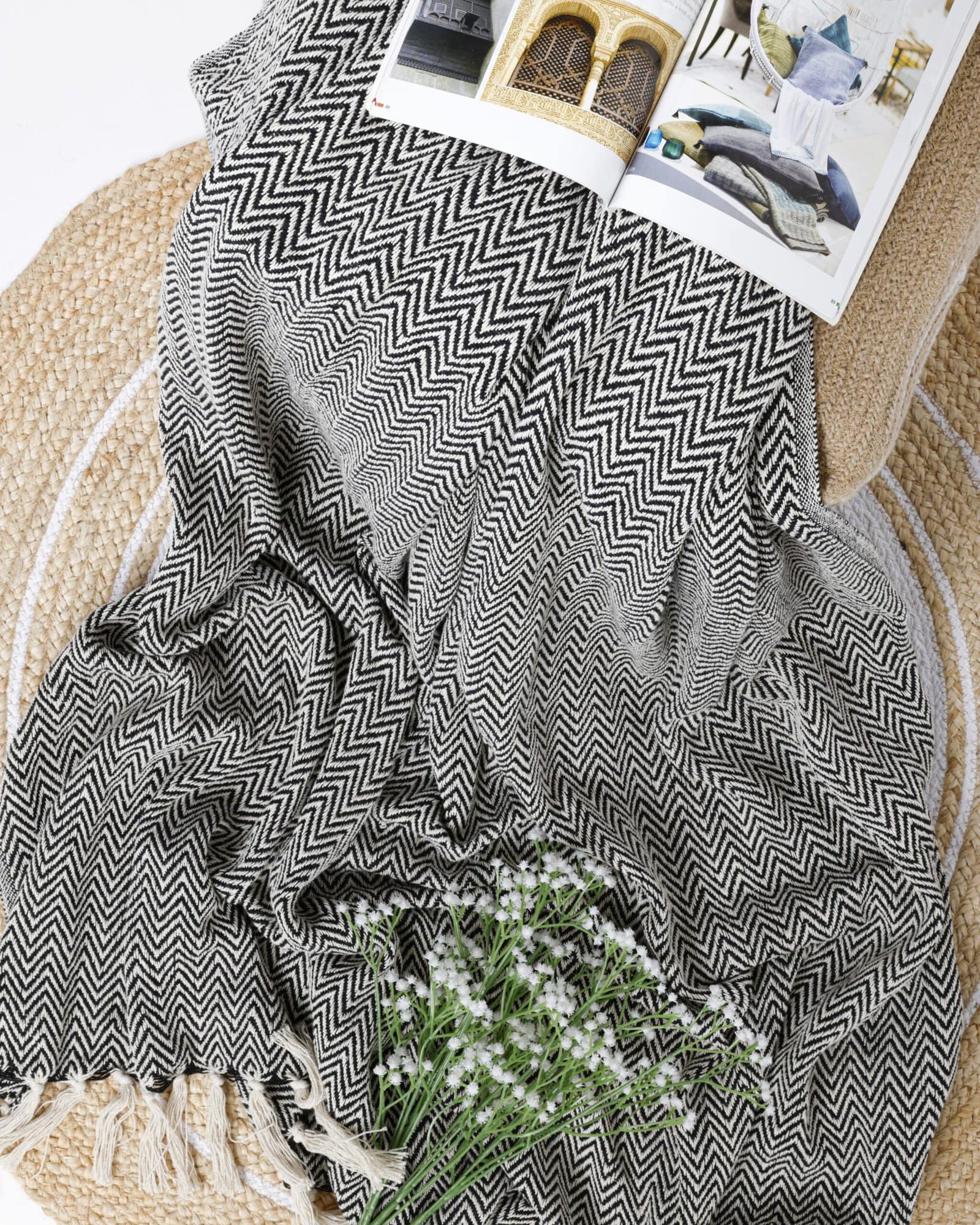 All Season Cotton Black Weaved Throw