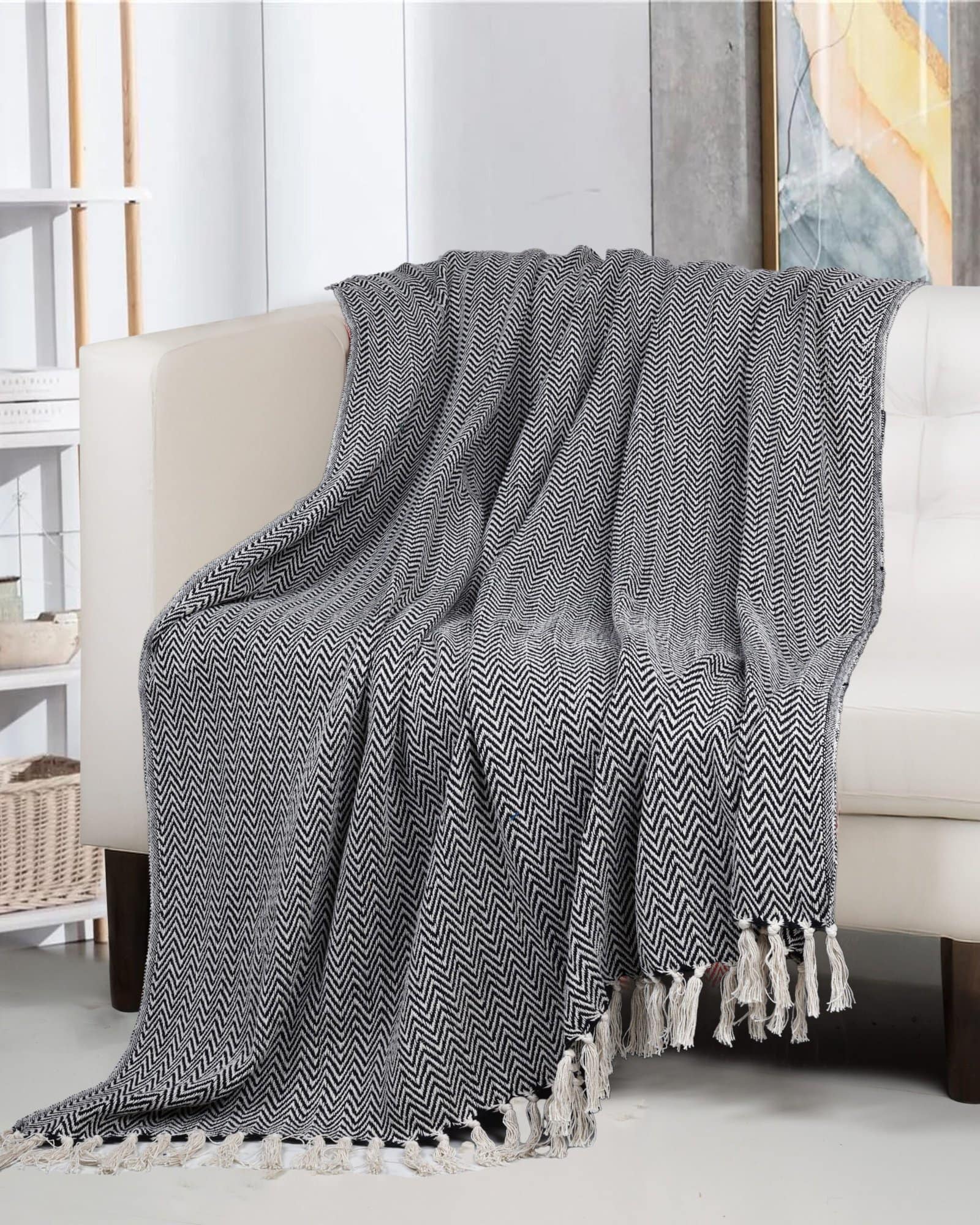 All Season Cotton Black Weaved Throw - Image 5
