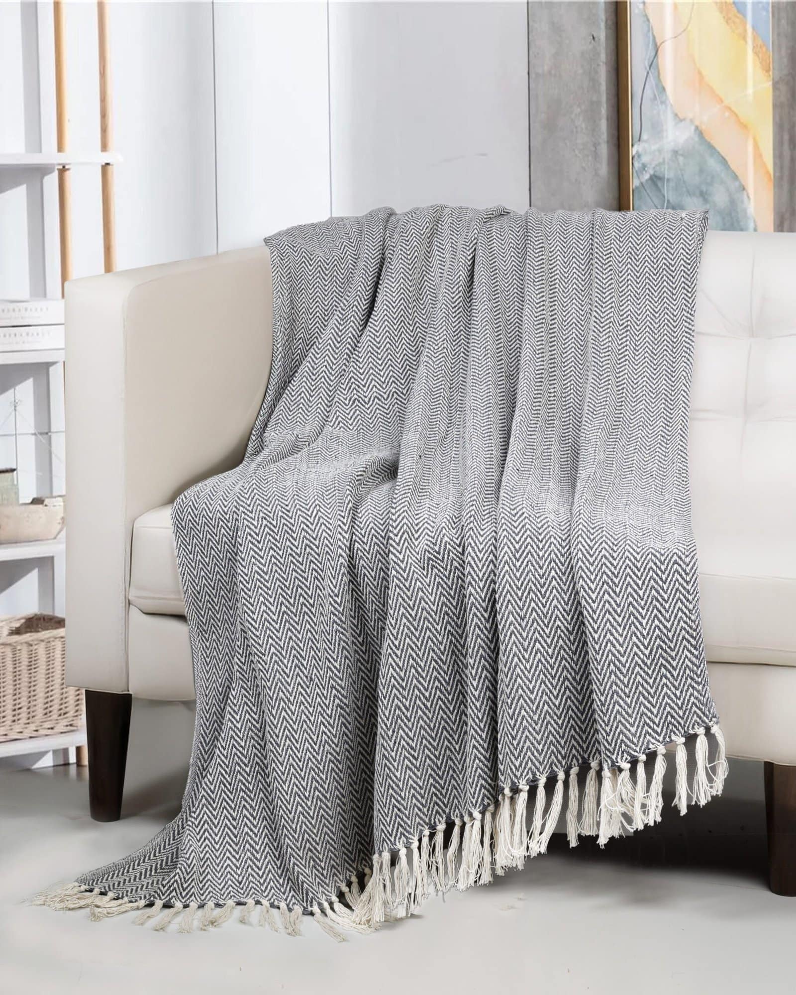 All Season Cotton Grey Weaved Throw - Image 2