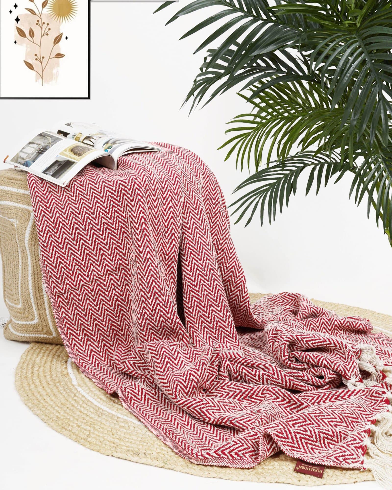 All Season Cotton Red Weaved Throw - Image 3