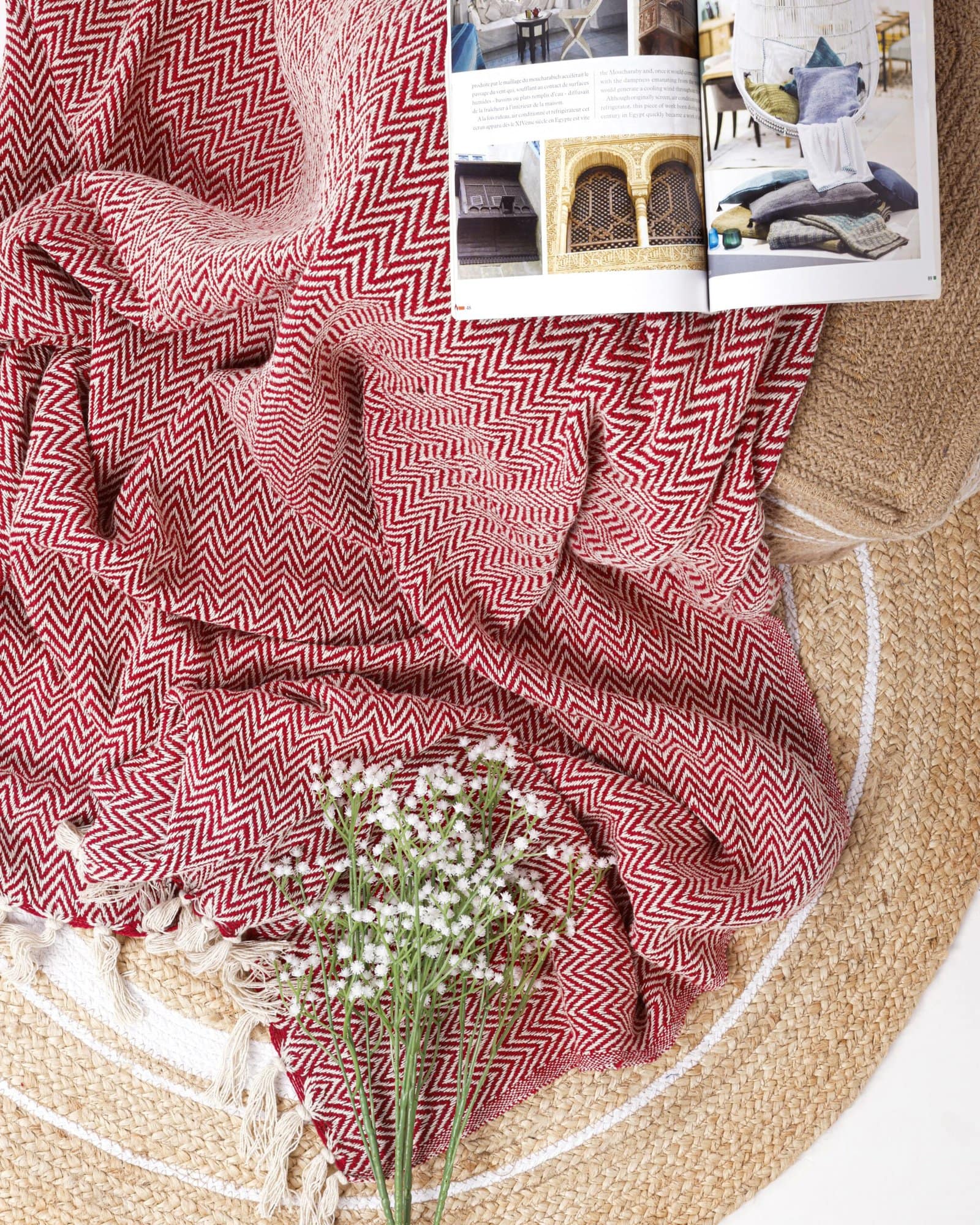 All Season Cotton Red Weaved Throw