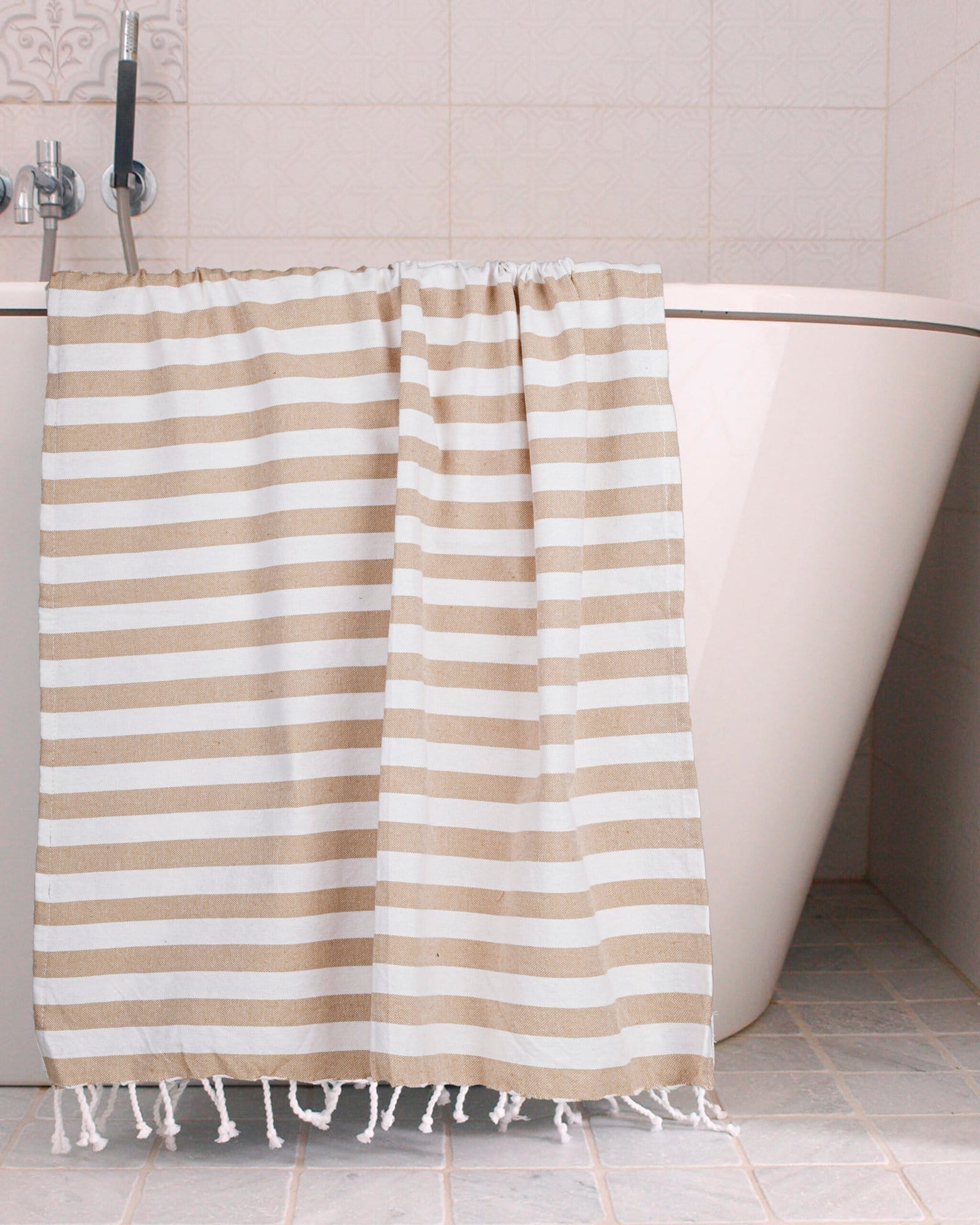 Beige Strpied Bath Towel